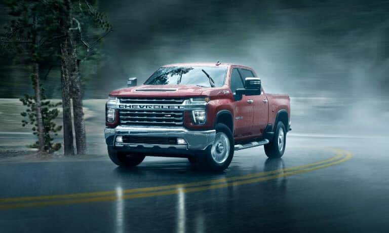 2019 Chevy Silverado 2500 taking a turn in the rain