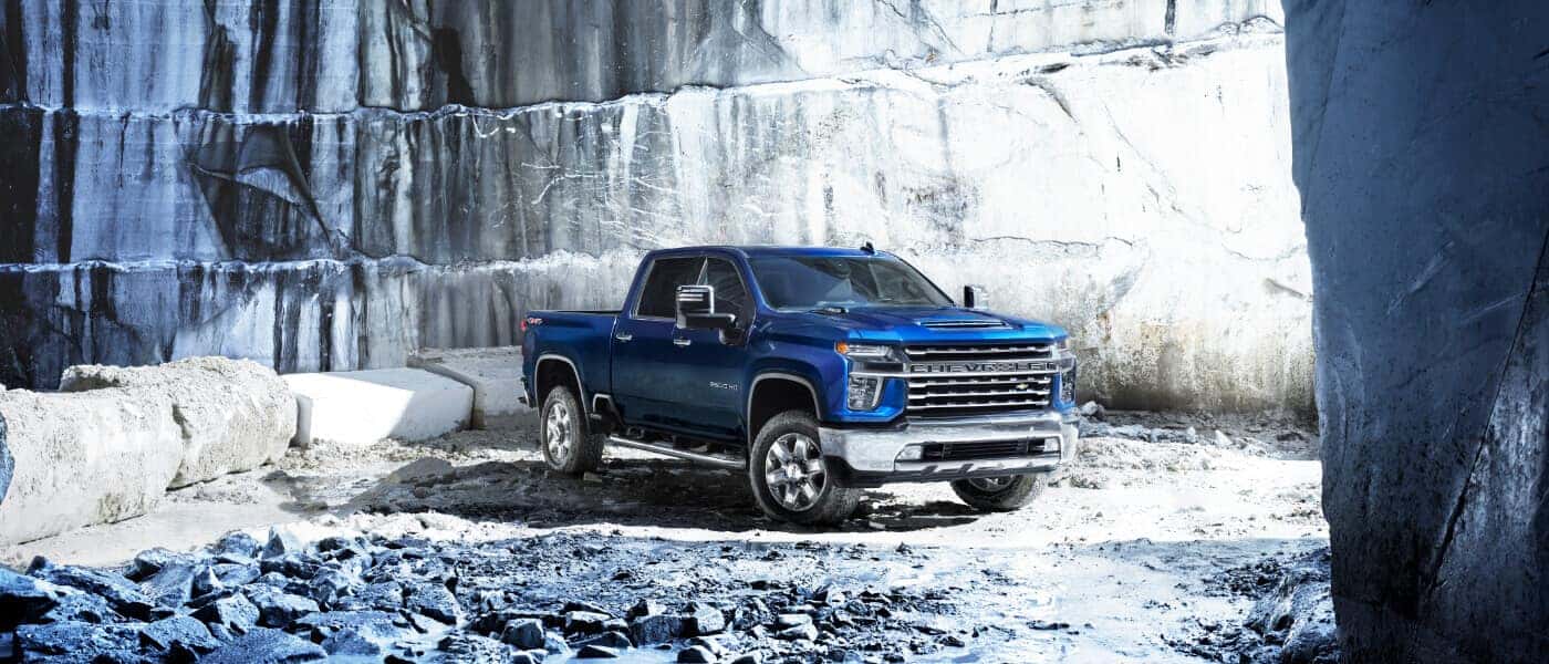 2019 Chevy Silverado 2500 parked in a quarry