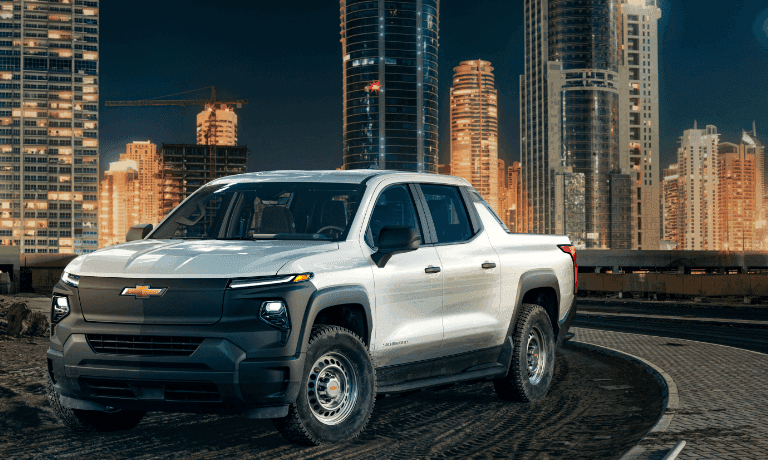 2024 Chevy Silverado EV Exterior In Front Of City