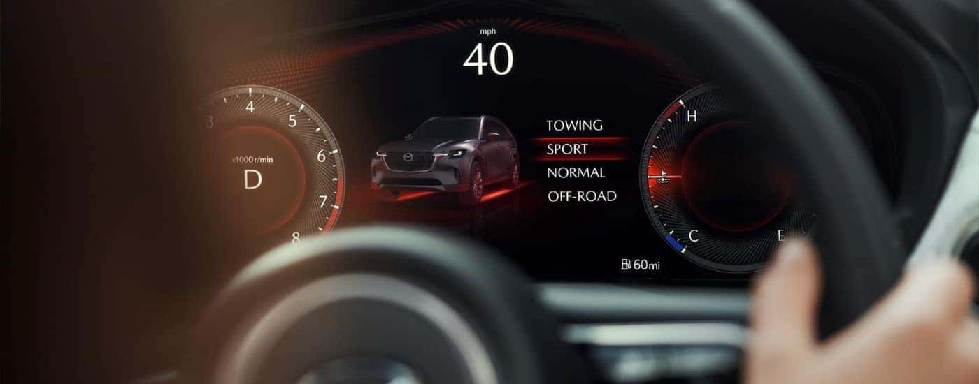 Close-Up of the digital gauge cluster on a 2024 Mazda CX-90 for sale near East Hartford