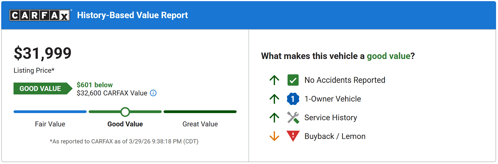 Carfax History Based Value Example