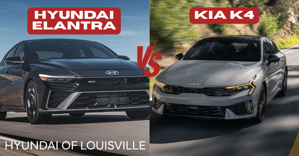 Kia K4 vs Hyundai Elantra comparison image showing both compact sedans side by side