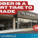 Front exterior of the Hyundai of Louisville dealership with clear October skies
