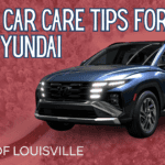 Hyundai driving safely on snowy roads in Louisville, KY with winter tires