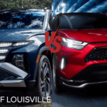 2026 Hyundai Tucson Hybrid and 2025 Toyota RAV4 Hybrid side by side for comparison, highlighting exterior design and styling differences