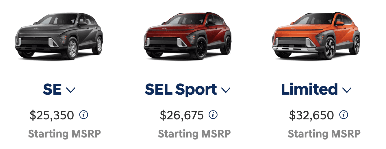 2026 Kona Trim levels Starting MSRP