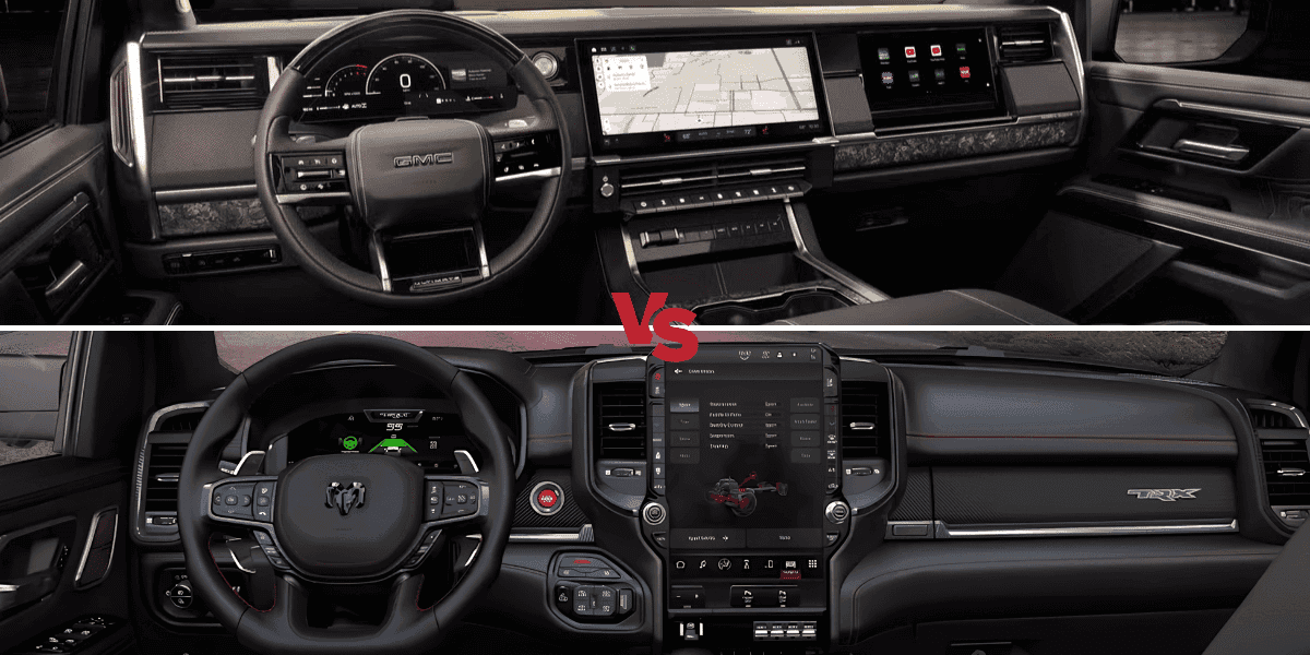 interior comparison of 2027 GMC Sierra 1500 vs. Ram 1500