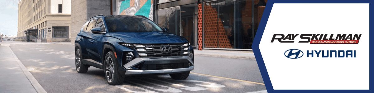 Hyundai-Tucson-Indianapolis-IN-banner showing blue Tucson on street
