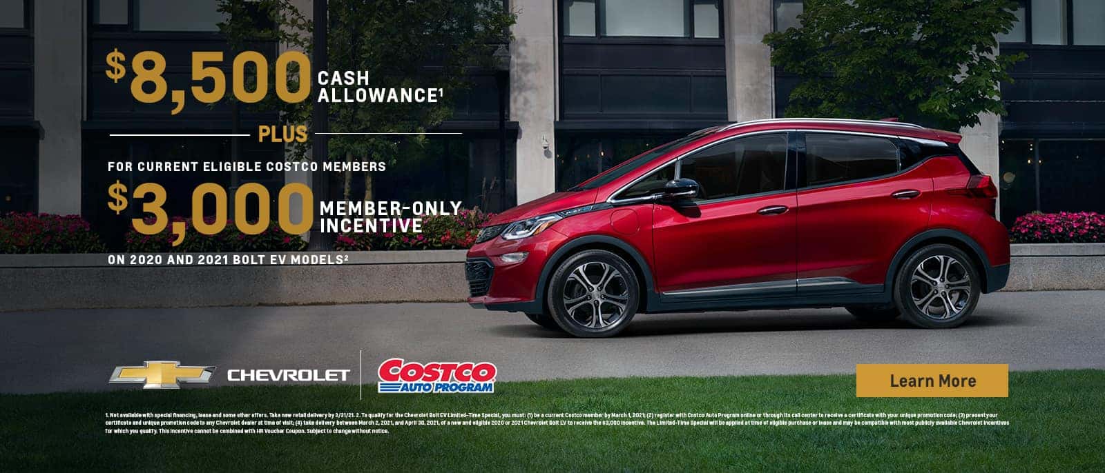 8500 cash allowance plus 3000 member-only incentive for current eligible costco members on 2020 and 2021 bolt ev models