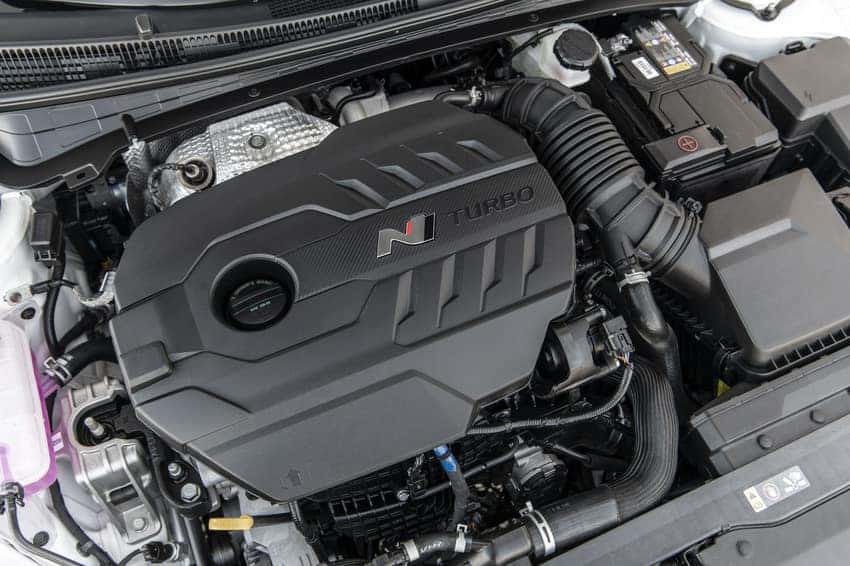 The turbocharged 2.0-liter four-cylinder engine of the 2025 Hyundai Elantra N