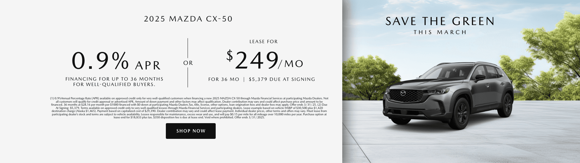 SaffordBrownMazdaAlexandria_Banner_1920x540_SaveTheGreen_25-03-21223_CX50&#8211;2-