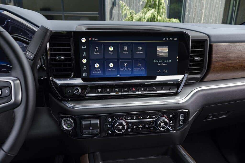 Detail shot of the 2024 Chevrolet Silverado HD interior command center