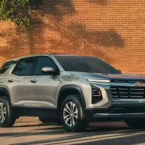2026 Chevrolet Equinox Sterling Gray Metallic parked in a town