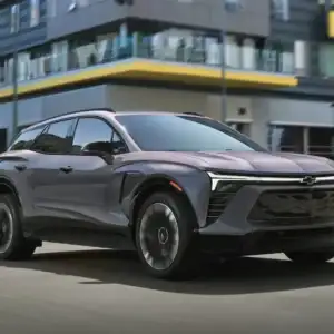2026 Chevrolet Blazer EV RS Galaxy Gray Metallic in a city