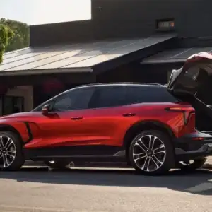 2026 Chevrolet Blazer EV SS Radiant Red Metallic liftgate open