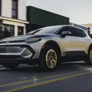 2026 Chevrolet Equinox EV Sterling Gray Metallic in motion