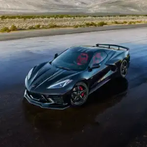 2026 Chevrolet Corvette Stingray Front and Driver Side View in Black