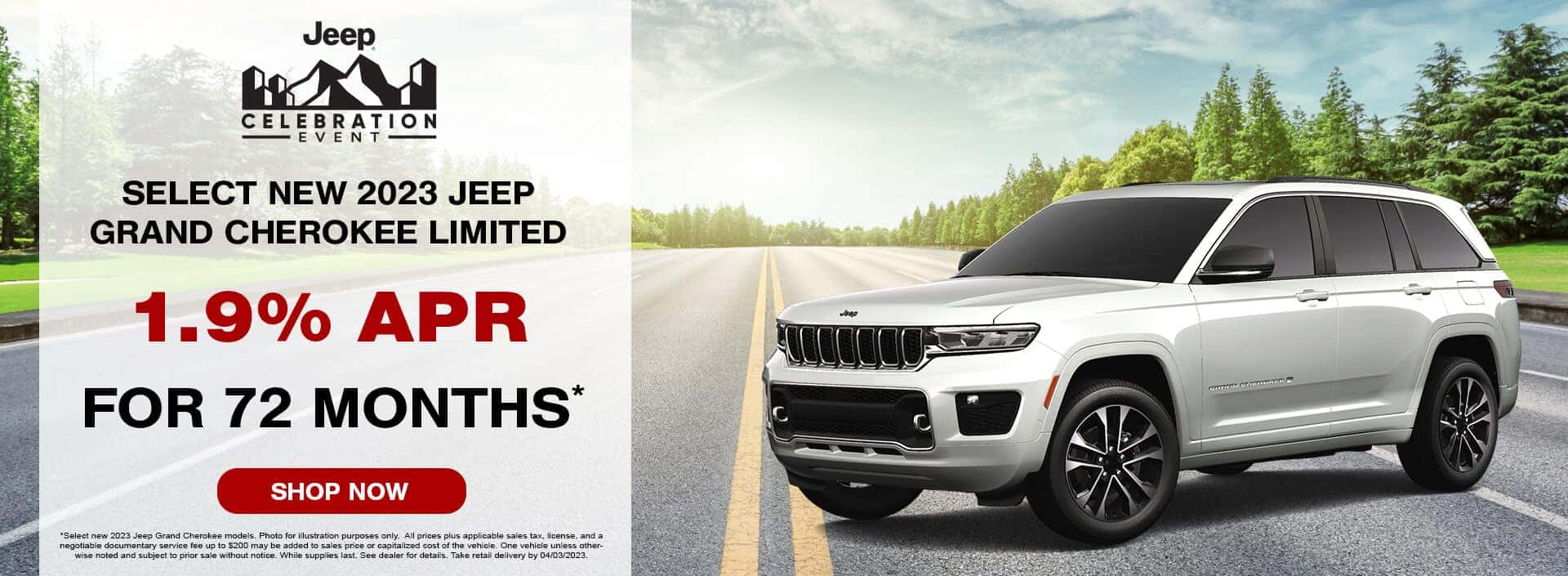 1.9% apr for 72 months on select new jeep grand cherokee models
