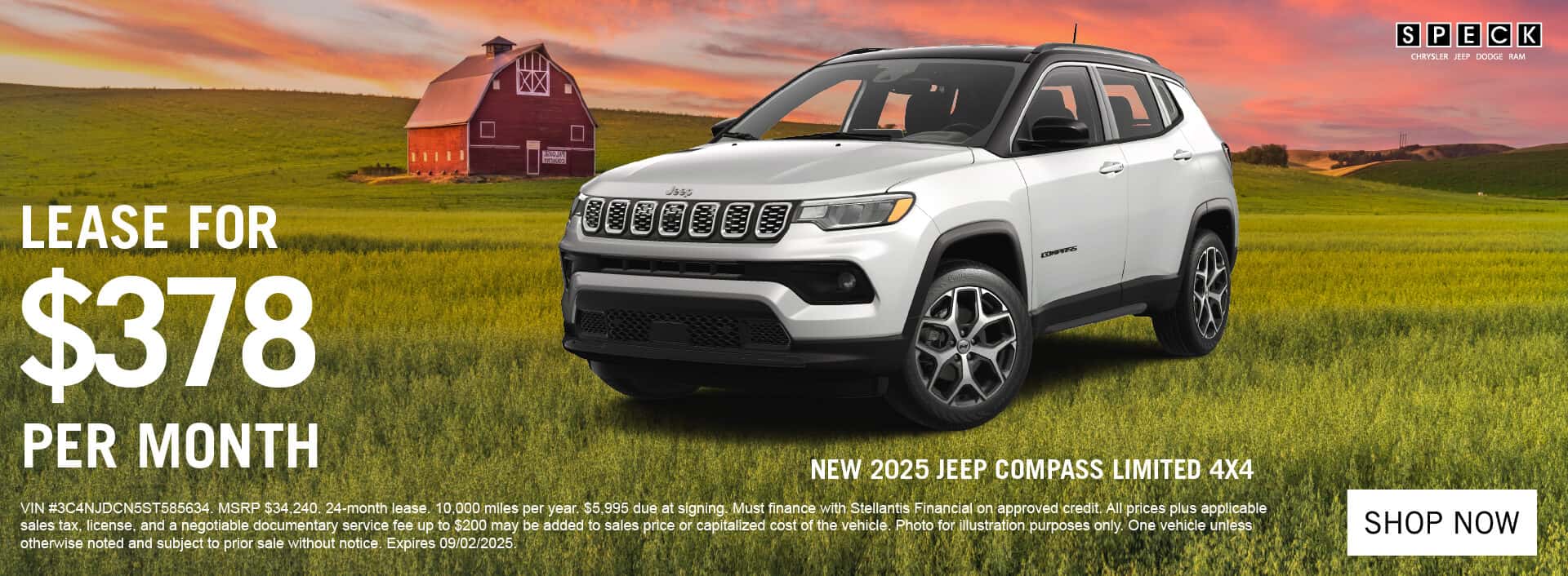 lease a new jeep compass for $378 a month