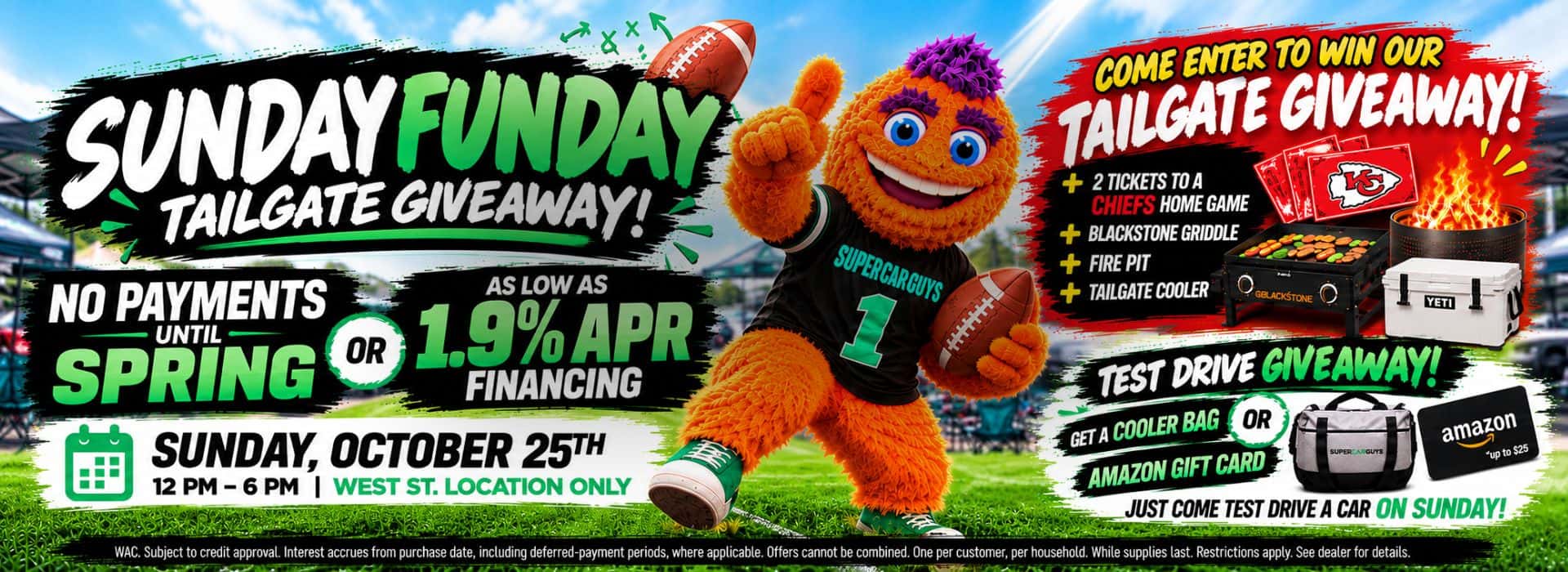 open sunday oct 25 - tailgate package giveway - used car sunday sale - super car guys wichita