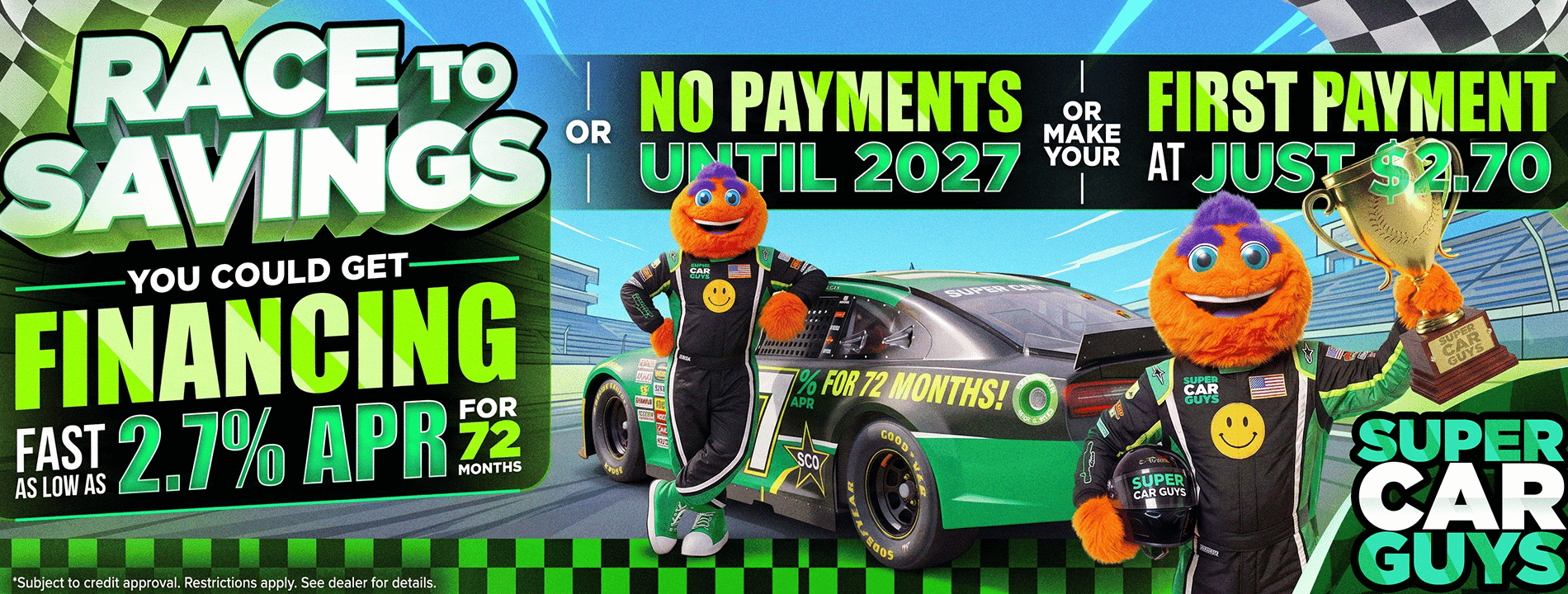 race to savings. $2.70 first payment - wichita super car guys - web banner