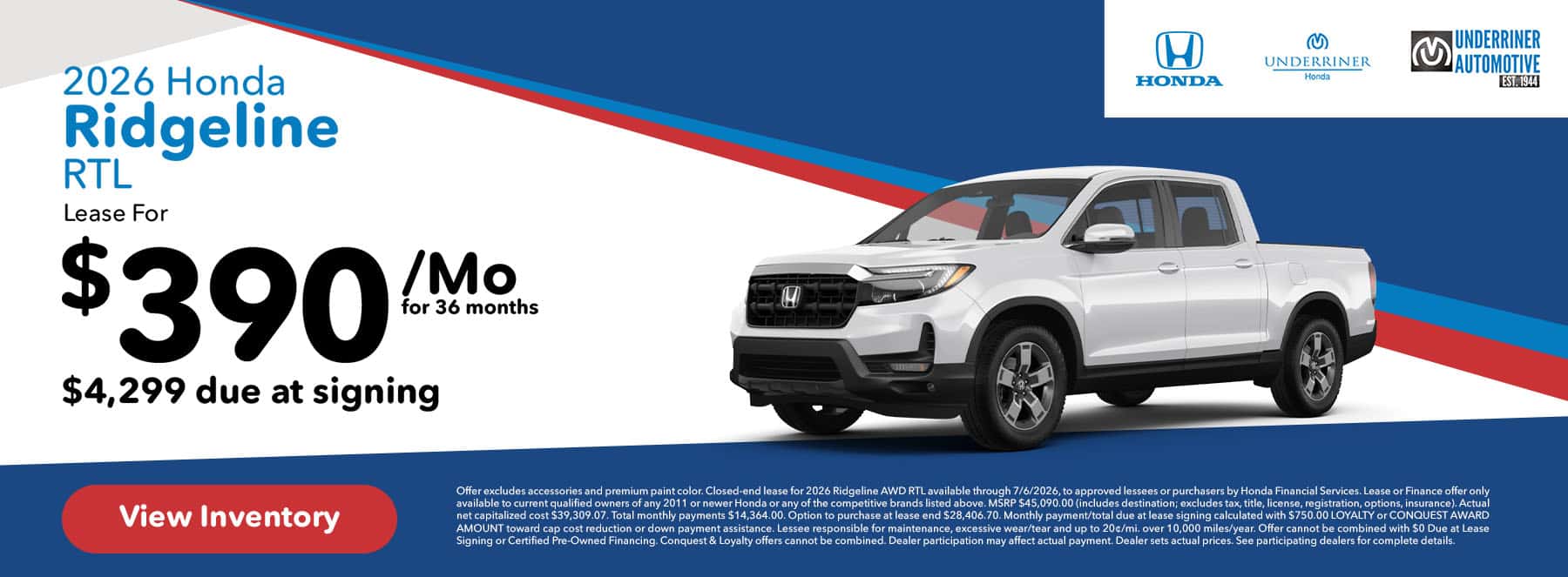 New 2026 Honda Ridgeline RTL
